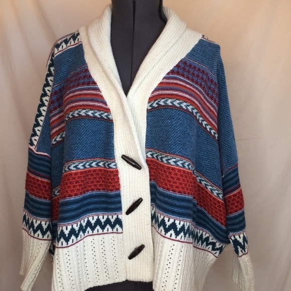 Jon & Anna Women's Vintage Blue/White Western Print Oversized Sweater size Large - Picture 1 of 5
